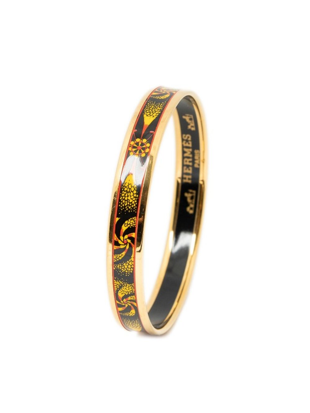 Hermes Enamel Bangle Black Red Gold Plated Bracelet
